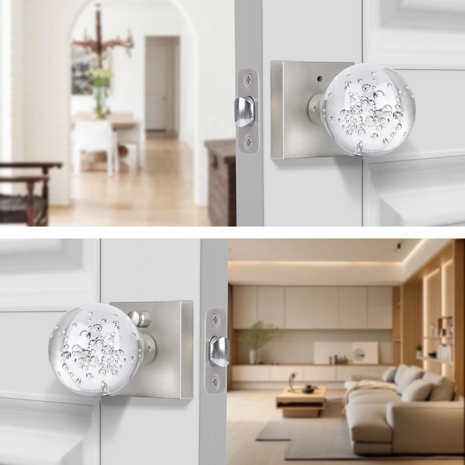 Crystal Door Knobs with Lock - Privacy & Brushed Nickel -5