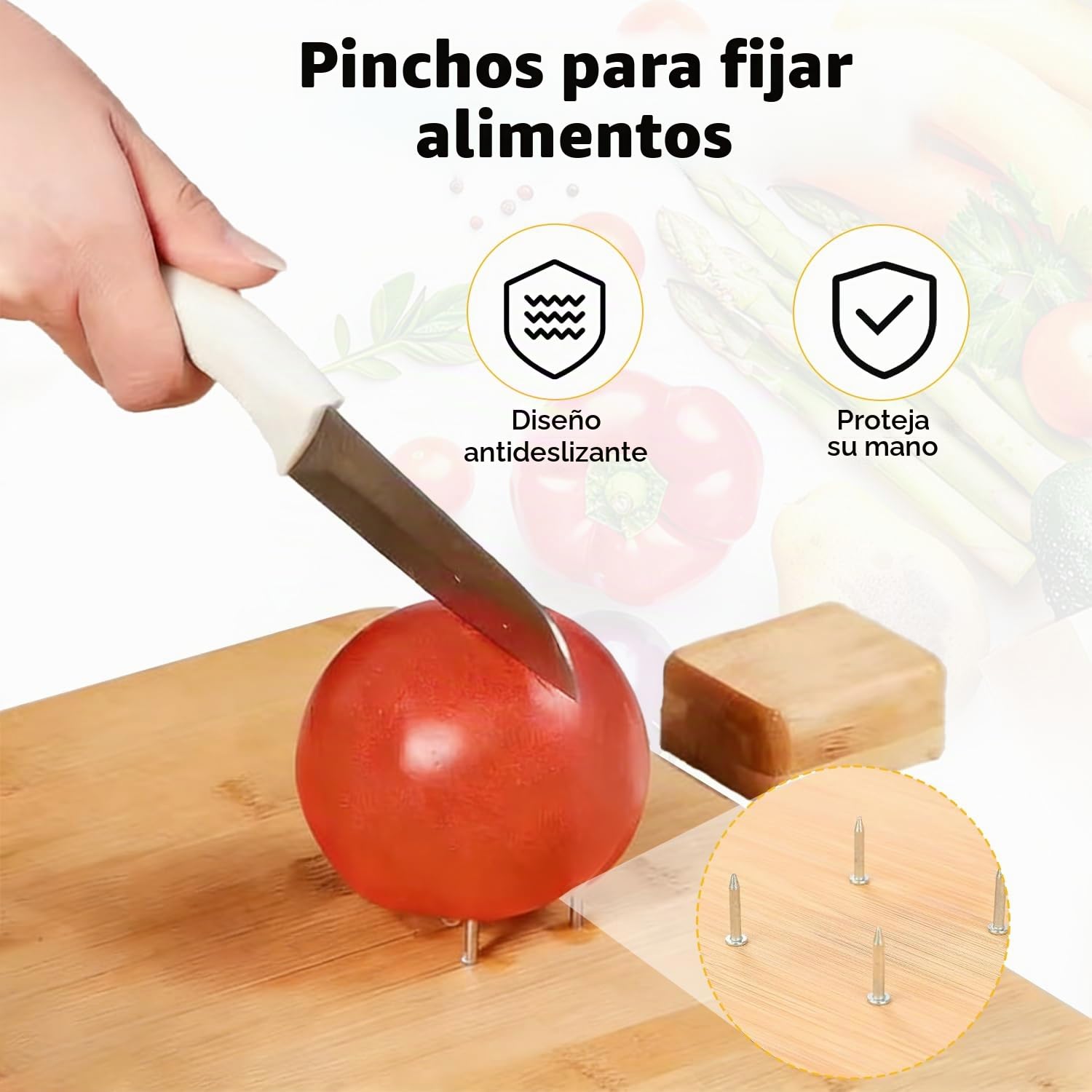Tabla de cortar con una sola mano, 6 en 1, con topes y picos, antideslizante, tabla de cortar de madera adaptativa con una sola mano, para amputados y discapacitados, tabla de cocina multifunción para