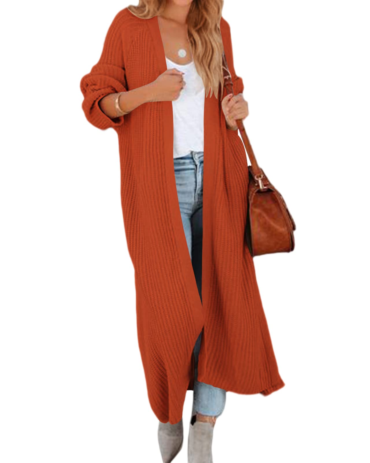 Women's Oversized Long Cardigan Sweaters Long Sleeve Split Open Front Drape Knit Duster Coat