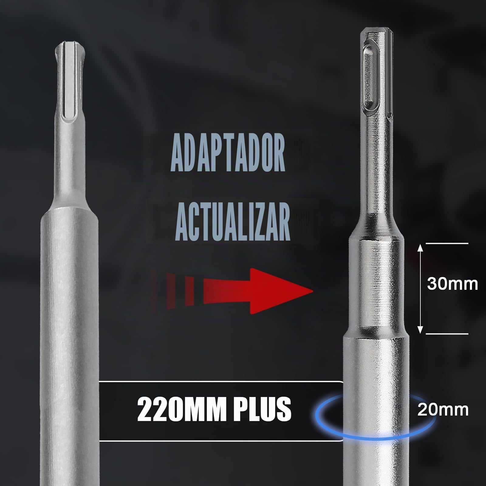 Juego de brocas huecas de 60 mm con adaptador SDS Plus de 220 mm y broca de centrado de 8 x 110 mm, para mampostería y hormigón