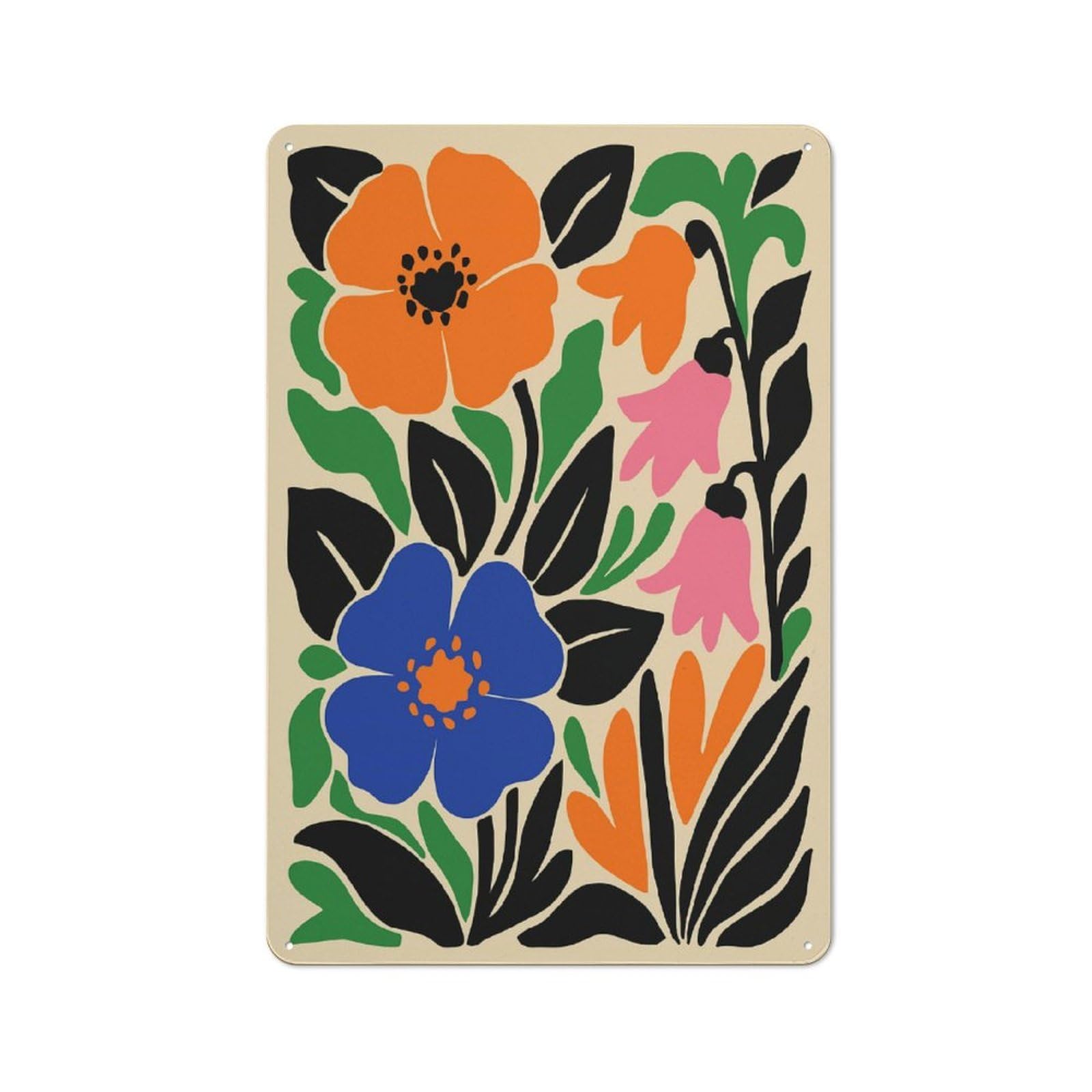 Junmoney Style Tin Wall Plaque 30X20cm With Abstract Floral Composition For Studio Or Craft Room, Suited To Studio Decor Lovers