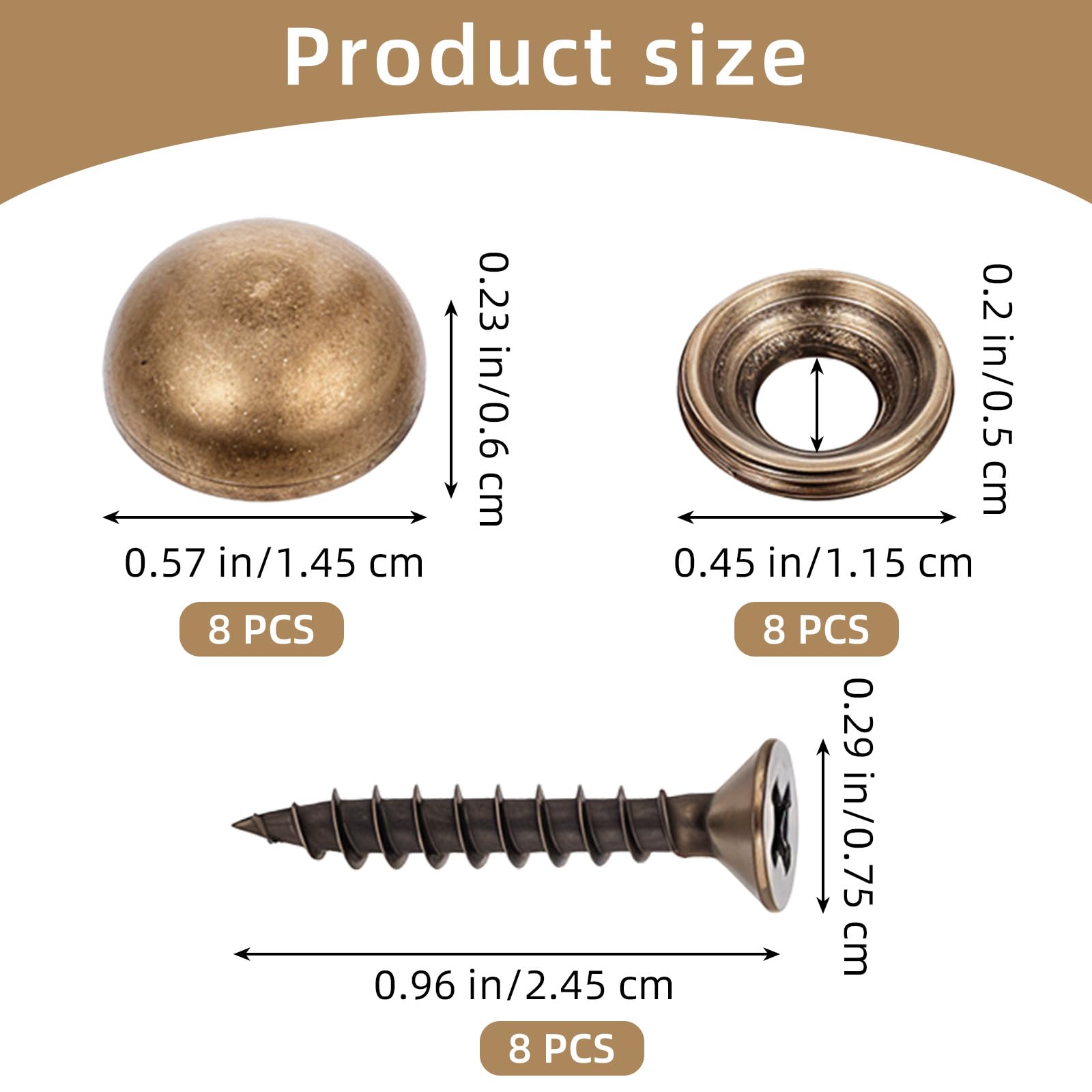 Tornillos Decorativos De Latón Con Tapas - Pack De 8, Longitud 24.5 Mm, Ideal Para Muebles, Espejos Y Ventanas
