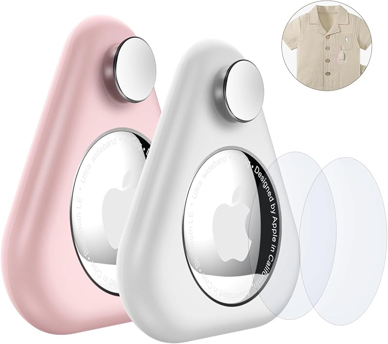 Kit com 2 Suportes Ocultos para Apple AirTag JUCONU em ABS com Pinos, Rosa e Branco
