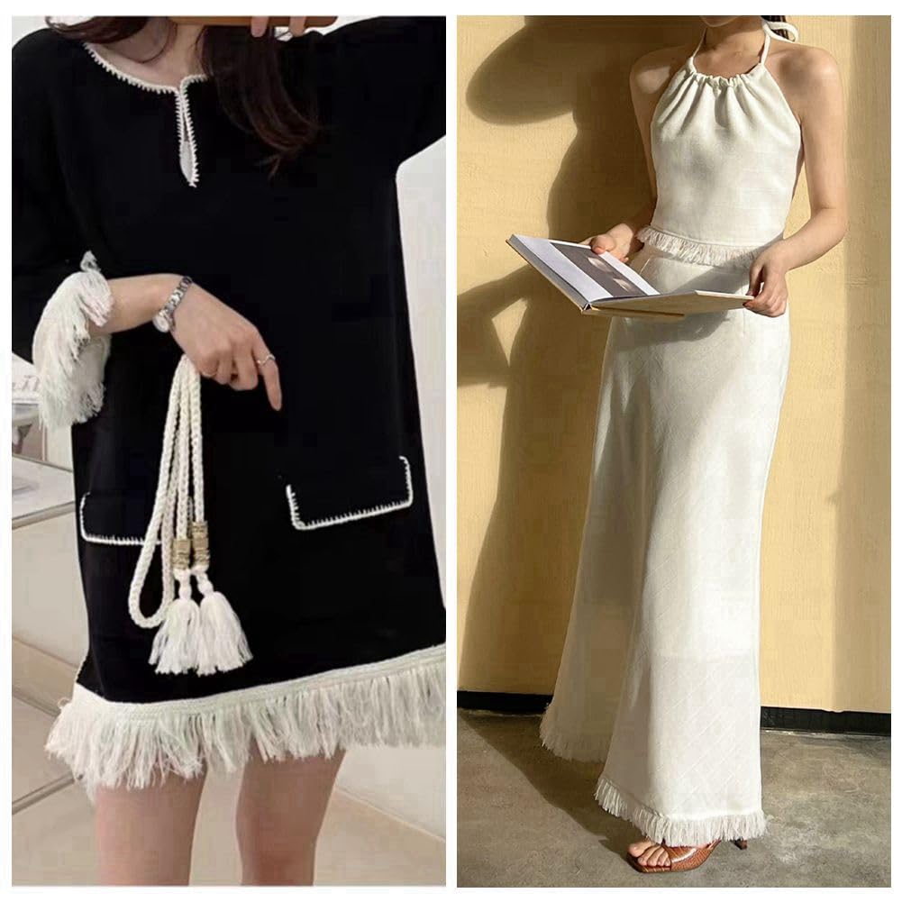 Bordo A Frange In Cotone - 4 Metri, Colore Bianco - Per Cucito, Vestiti E Decorazioni Home Made - Foto 12