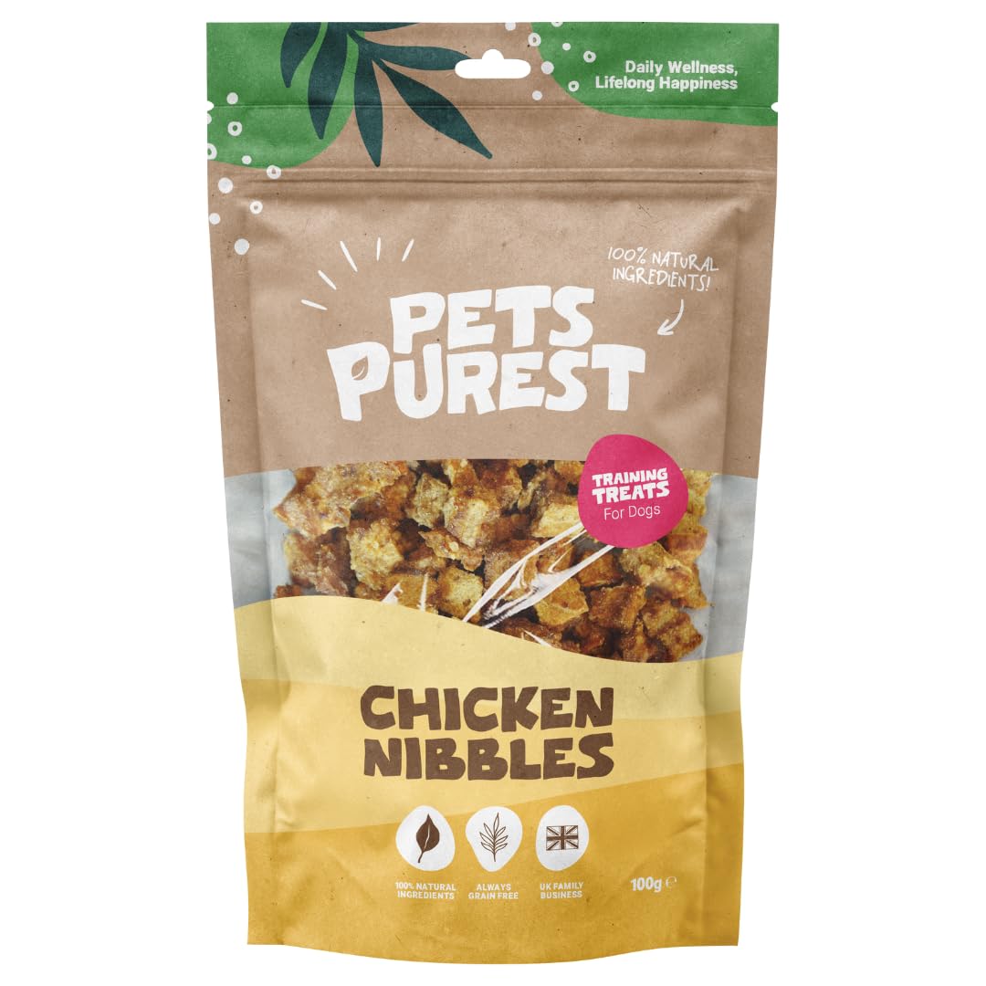 Pets PurestChicken Nibble Dog Treats, Air-Dried Dog Training Treats - 100% Natural, Grain Free, Low Fat, Raw Dog Treats for Puppy, Adult & Senior - 100g