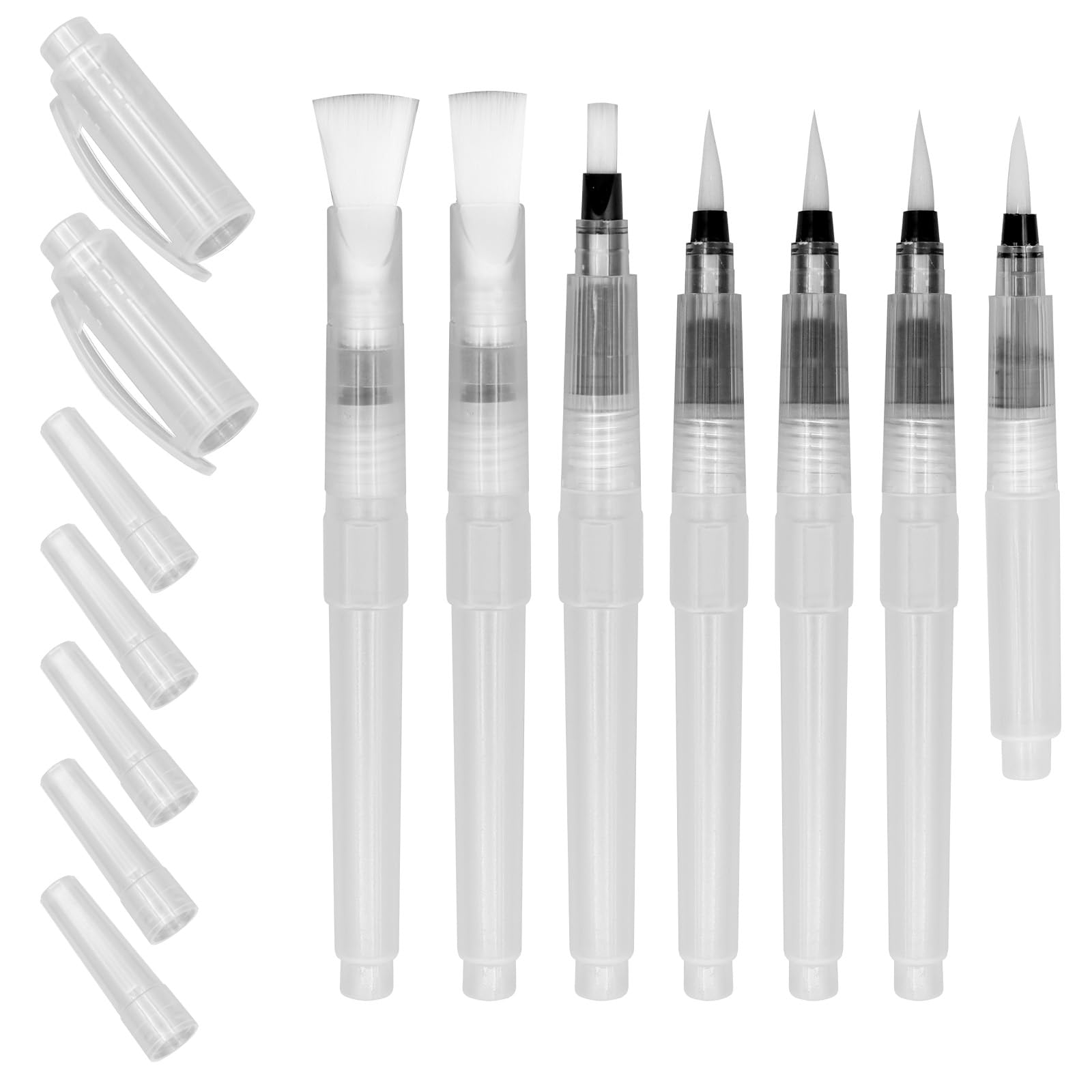 VEGCOO 7 Piezas Bolígrafos de Pincel de Agua, Pinceles de Acuarela con Depósito Rellenable, Punta Fina/Media/Grande para Pinturas de Acuarela, para Colorear, Pintar, Paleta