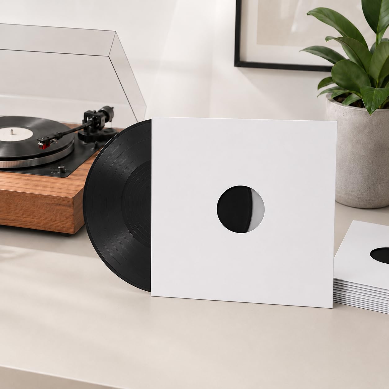 Vision Media® 12'' Vinyl White Card Record Sleeve with Hole - 3mm Spine - Disco Bags - 50pcs