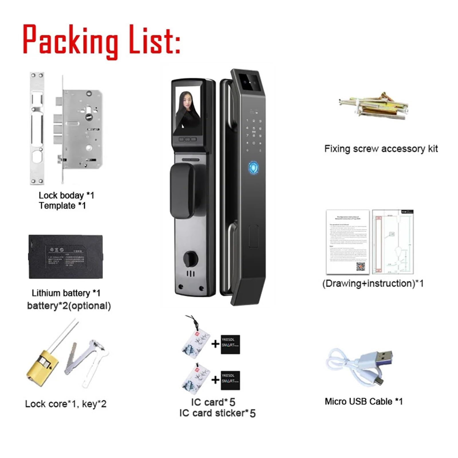 Cerradura Inteligente, Cerradura De Puerta Digital con Reconocimiento 3D, con Cámara, Huella Dactilar, Contraseña, Desbloqueo, Cerradura Electrónica Sin Llave,Cerradura Inteligente Puerta Exterior(D1