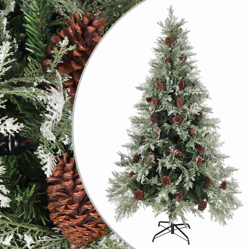 Albero di Natale con pigne verde e bianco, 195 cm