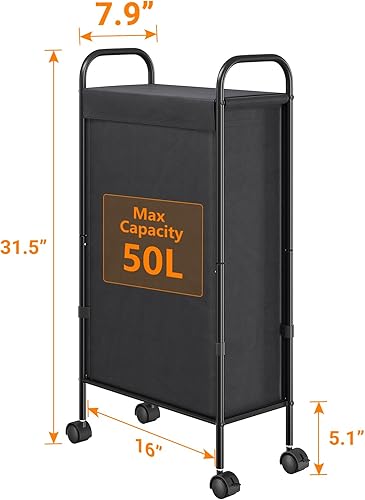 Miniatura 3 de ELYKEN Cesta de lavandería con tapa y 2 bolsillos laterales, cesta de lavandería con ruedas de 74 pulgadas de largo, 16.2 pulgadas de largo x 11.8