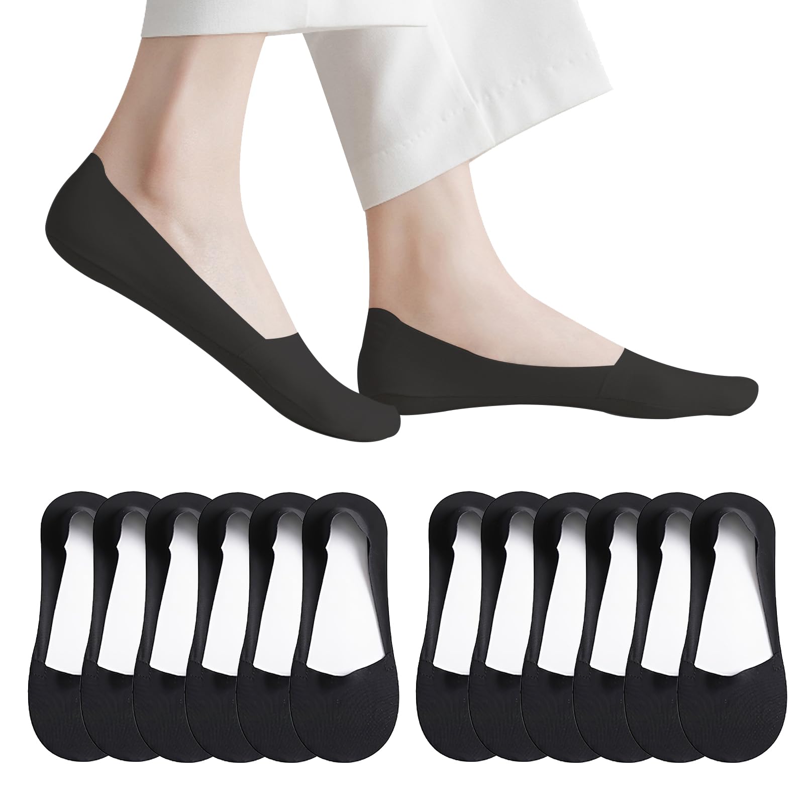 Thin No Show Socks Women Low Cut Invisible Liner Socks for Flats Loafers Heels, Cotton Nylon Non Slip Socks 6 Pairs