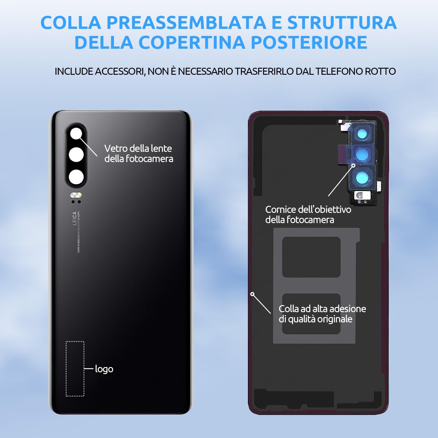 KIT Copri Batteria Per Huawei P30 LITE Posteriore Cover Scocca LENTE - Foto 6