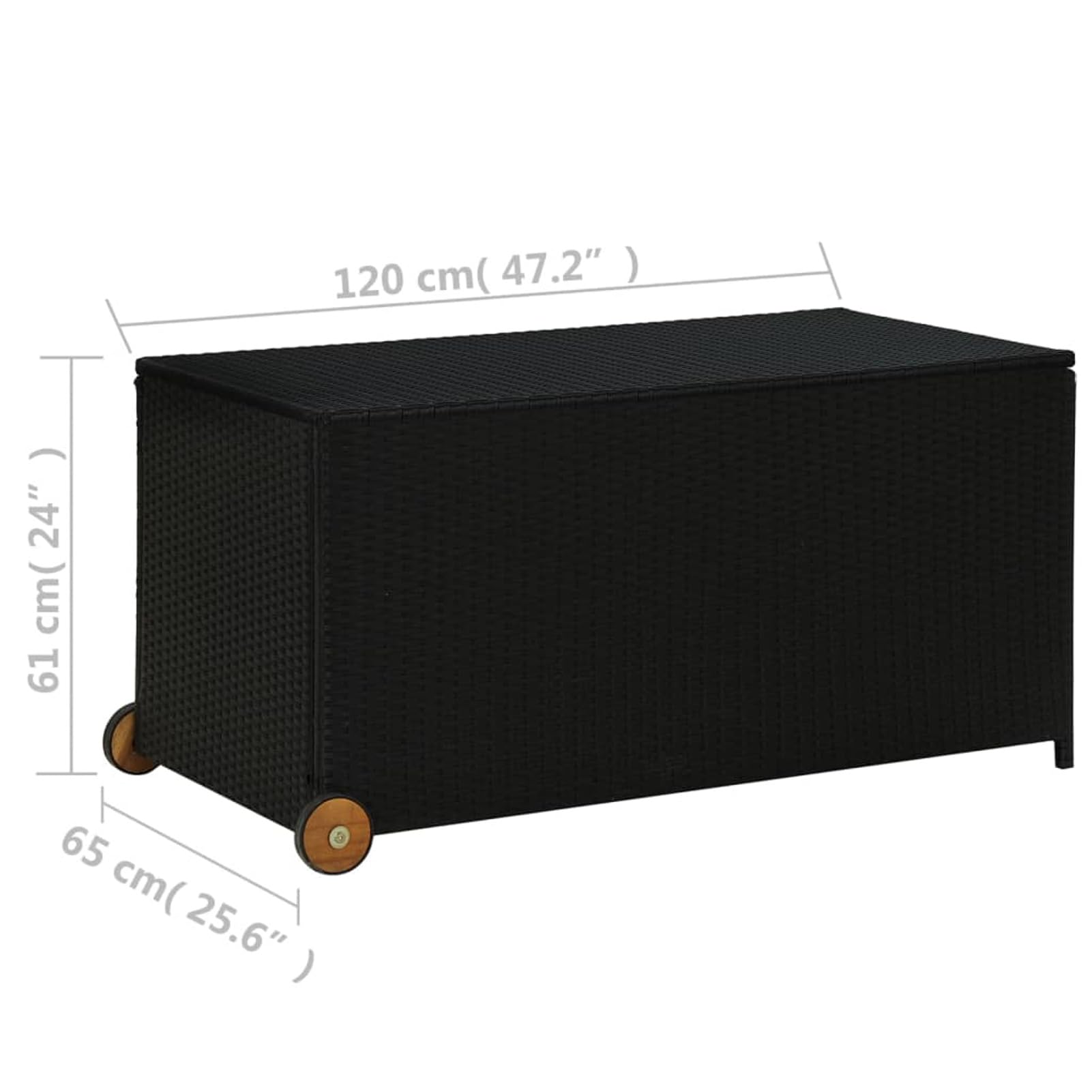 Homgoday Szafka ogrodowa czarna 120 x 65 x 61 cm polirattan, skrzynia do przechowywania na zewnątrz, meble ogrodowe na zewnątrz dekoracja