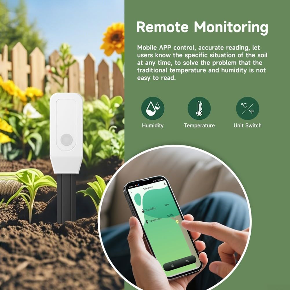 Sensore del suolo, per Tuya WiFi per Zigbee Tester del suolo Monitoraggio accurato della temperatura dell'umidità, l'app Smarts Life tiene traccia dei dati (per Zig-bee)