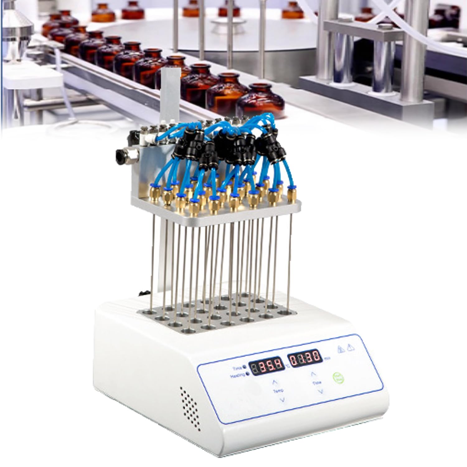 COYEUX Lab Sample Evaporator, Nitrogen Sample Concentrator, Nitrogen Purge Concentrator, Adjustable Height, Copper Quick Connector and Time Temperature Settings, for Laboratory