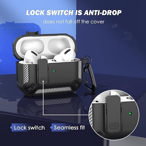 Miniatura 2 de RFUNGUANGO Funda para AirPods Pro con kit de limpieza, armadura protectora militar rígida con bloqueo para funda de carga AirPod Pro, LED frontal