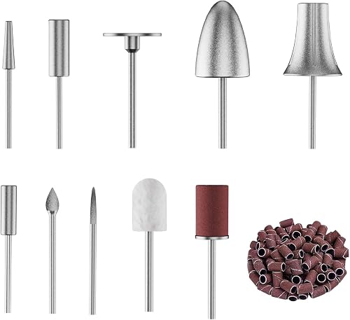 10pcs Nail Drill Bits Sets with 50Pcs File Sanding Bands, Professional Rotary Cu