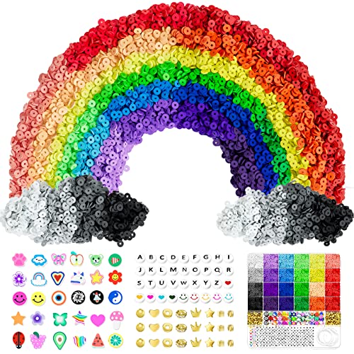 ARTDOT 5342 PCS Clay Beads Bracelet Making Kit, 24 Colors Flat Heishi Beads for Jewelry Making with Accessories Crafts for Girls Ages 8-12