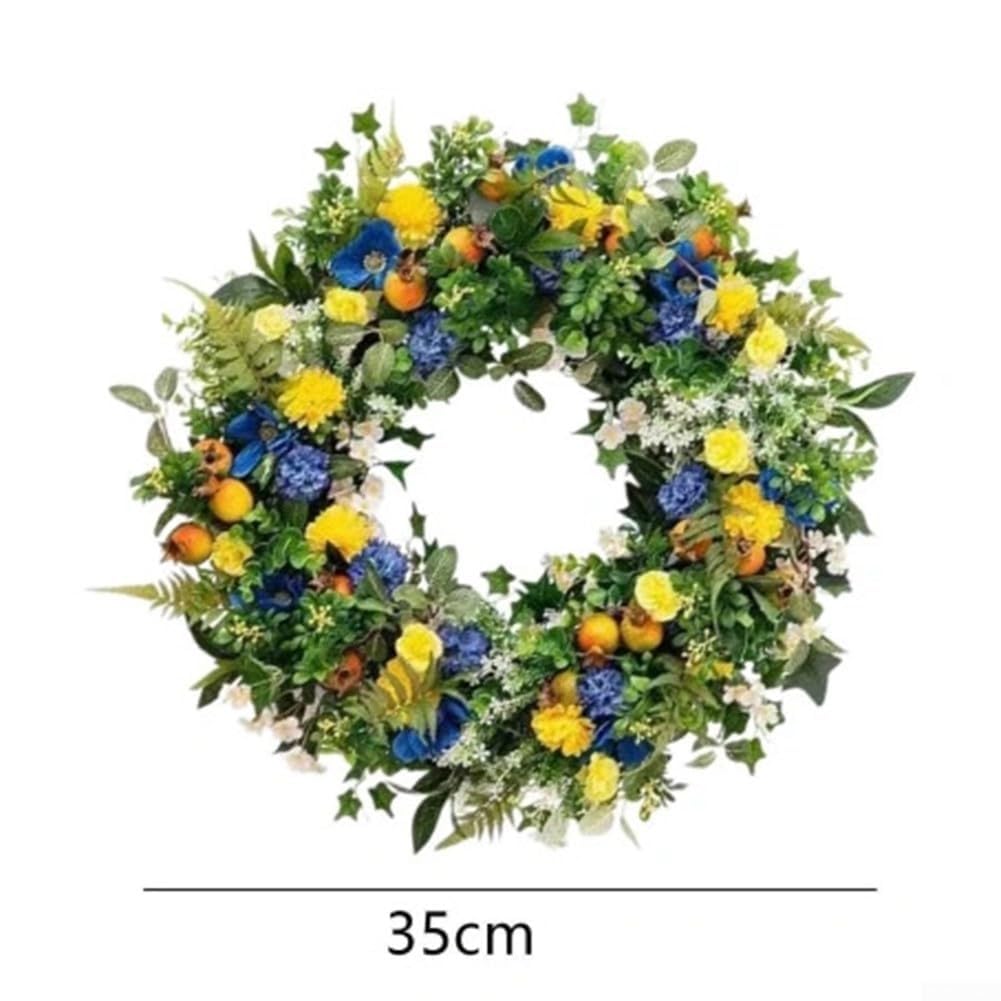 Künstlicher Blumenkranz für Haustür-Dekoration – 35 cm mehrfarbig Frühling & Sommer hängende Heimdekoration Akzent für Wände, Eingänge, Hochzeiten, Partys, Restaurants (35 cm)