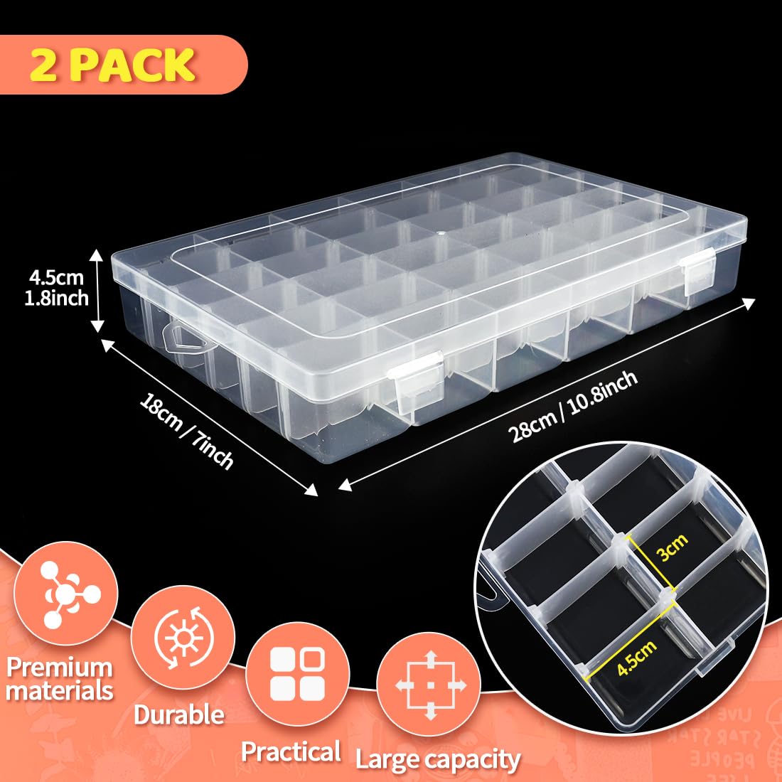 Sooyee 4er-Set Organizer-Boxen Mit 36 Fächern – Transparent, Verstellbare Trennwände, Für Bastelzubehör & Mehr