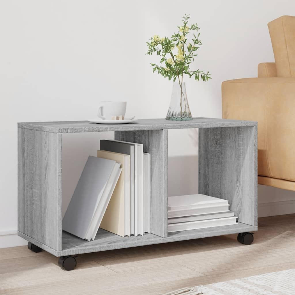Sonoma szafka na kółkach, szara, 72 x 33 x 42,5 cm, materiał drewnopochodny, mobilny regał z 4 kółkami, 2 hamulce, uniwersalny stojak winylowy do salonu, biura i sypialni