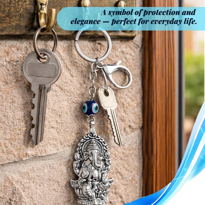 Image of GJ Premium Turkish Evil Eye Keychain for Car, Bike & Home | Nazar Protection Keychain, Good Luck Charm | Spiritual Metal Key chain for Men & Women