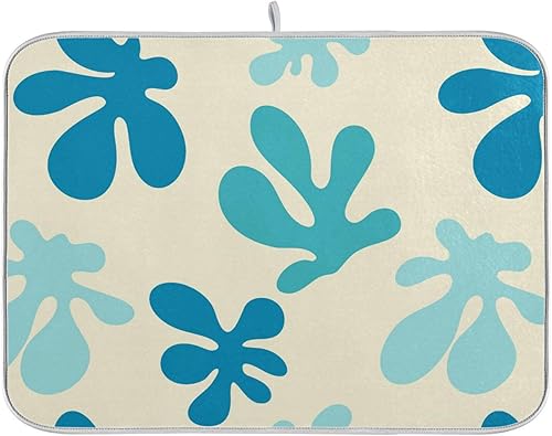 Blue Corals on Yellow Dish Drying Mat Kitchen Countertop Mat Dish Drying Rack Matt Tapete Para Cocina 16'' x 18''