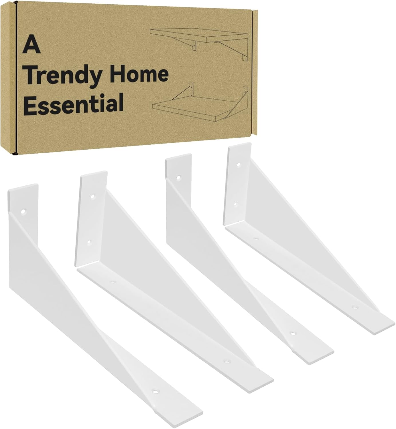 BRATA 12 Inch Shelf Brackets 2 Pairs, Shelf Brackets White Metal, Heavy Duty Shelf Bracket for Kitchen Bedroom Living Room Home Storage