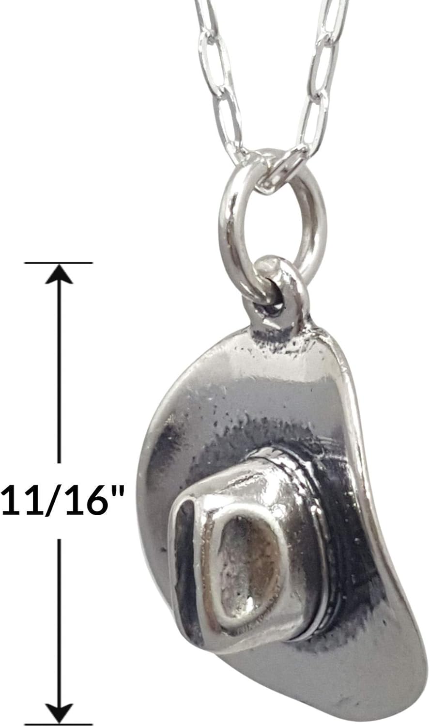 EnCharmed Sterling Silver Cowboy Cowgirl Western Hat 3D Charm Necklace, 18" - Image 2