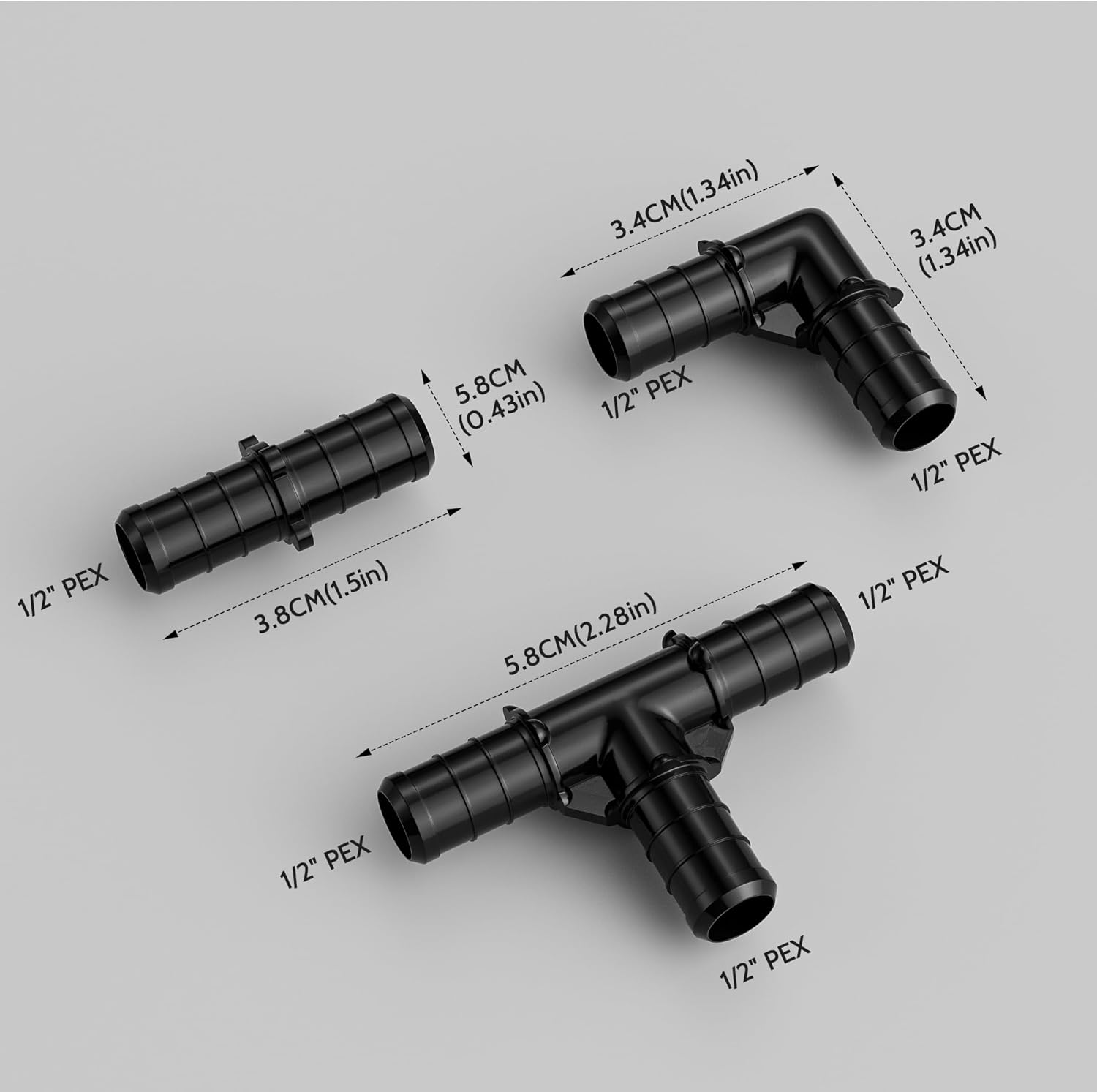 VINTEX 1/2" Poly PPSU Barb Crimp PEX Fitting,30pcs Plumbing Fitting Combo,10pcs Each Elbows,Tees,Straight Couplings,Suitable For Pex Piping Systems,No Lead Material,1/2 Inch