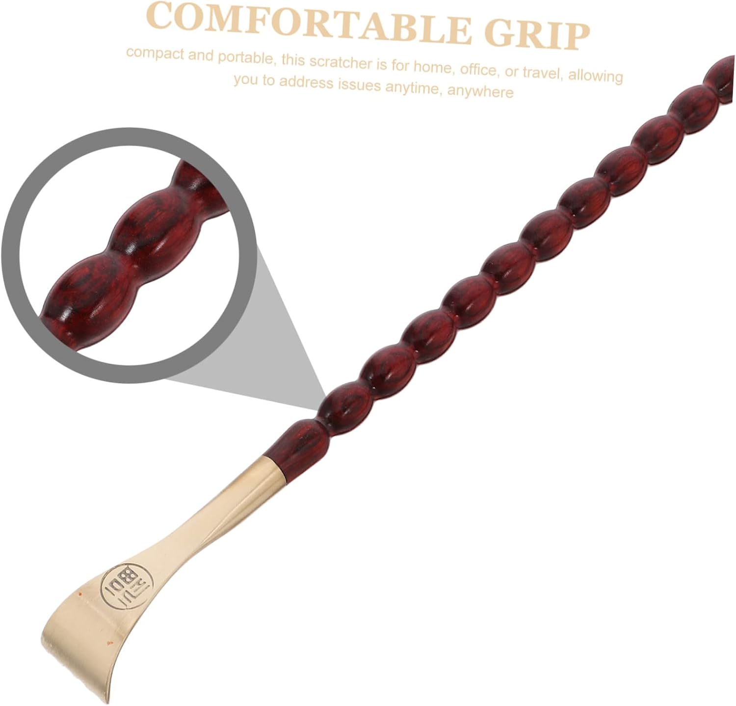 Mikinona Portable Brass and Wooden Body Scratcher with Beaded Design Compact Back Itch Relief Tool for Home Office Travel Safe and Precise Craftsmanship for Men and Women