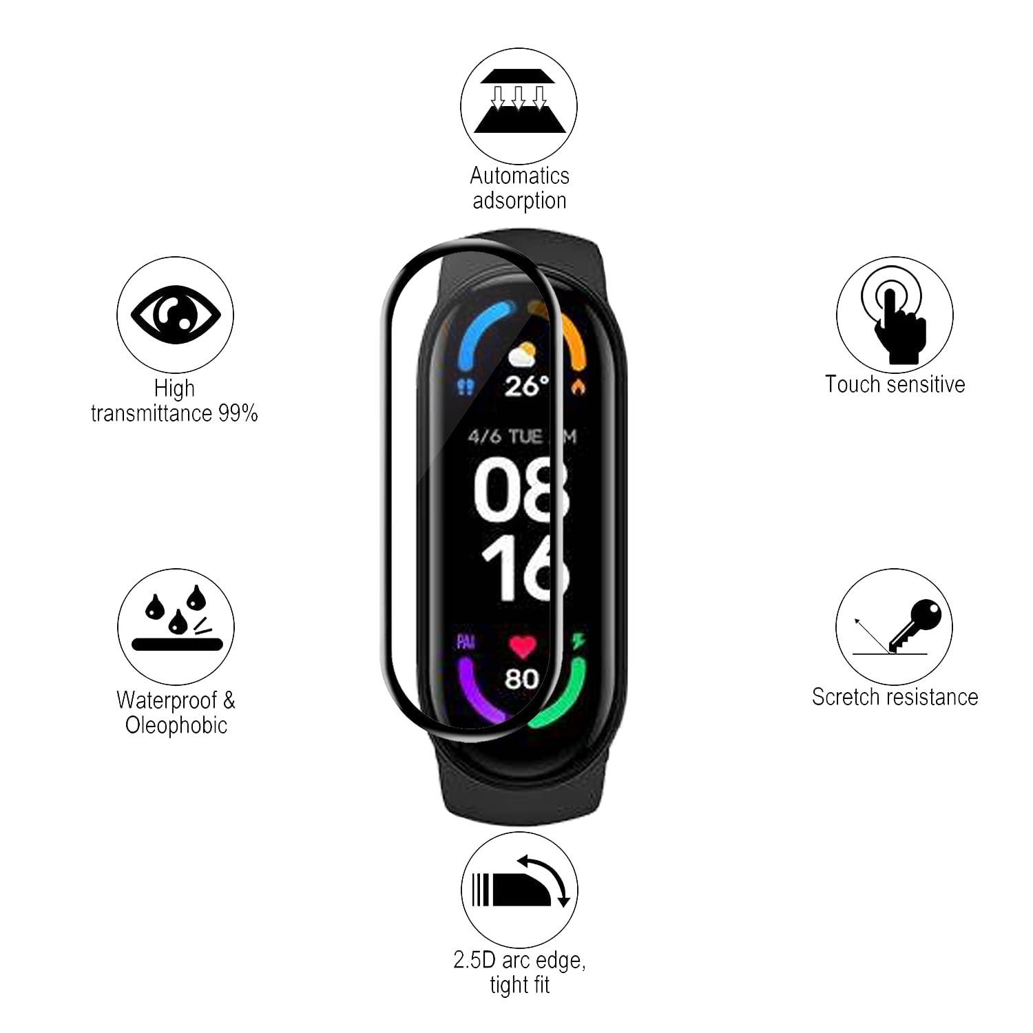 Protector de pantalla Xiaomi MI Smart Band 6, 3 unidades, resistente a los arañazos, cobertura total