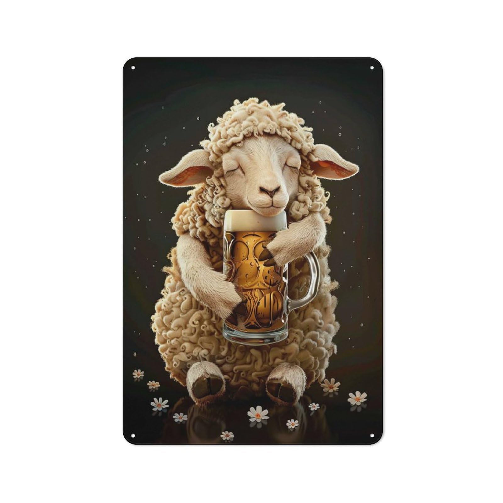 Junmoney Style-6 Workshop Style Sheep Beer(2) Decorative Metal Plaque 30X20cm, Shed Wall Plaque For Tool Room, Garage, Studio Or Home Bar