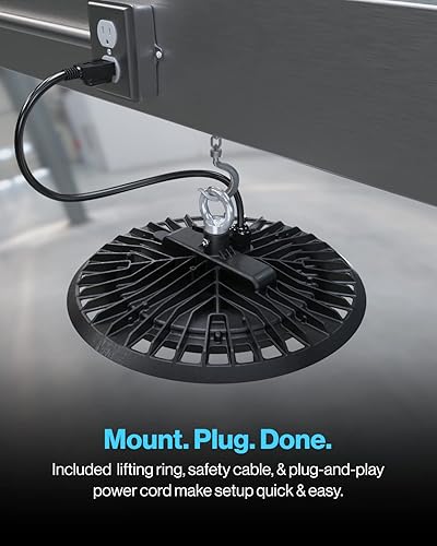 Miniatura 2 de Sunco Lighting Paquete de 6 luces LED UFO de alta bahía, iluminación Plug & Play para almacén, luz diurna de 5000 K, 150 W, cable de alimentación