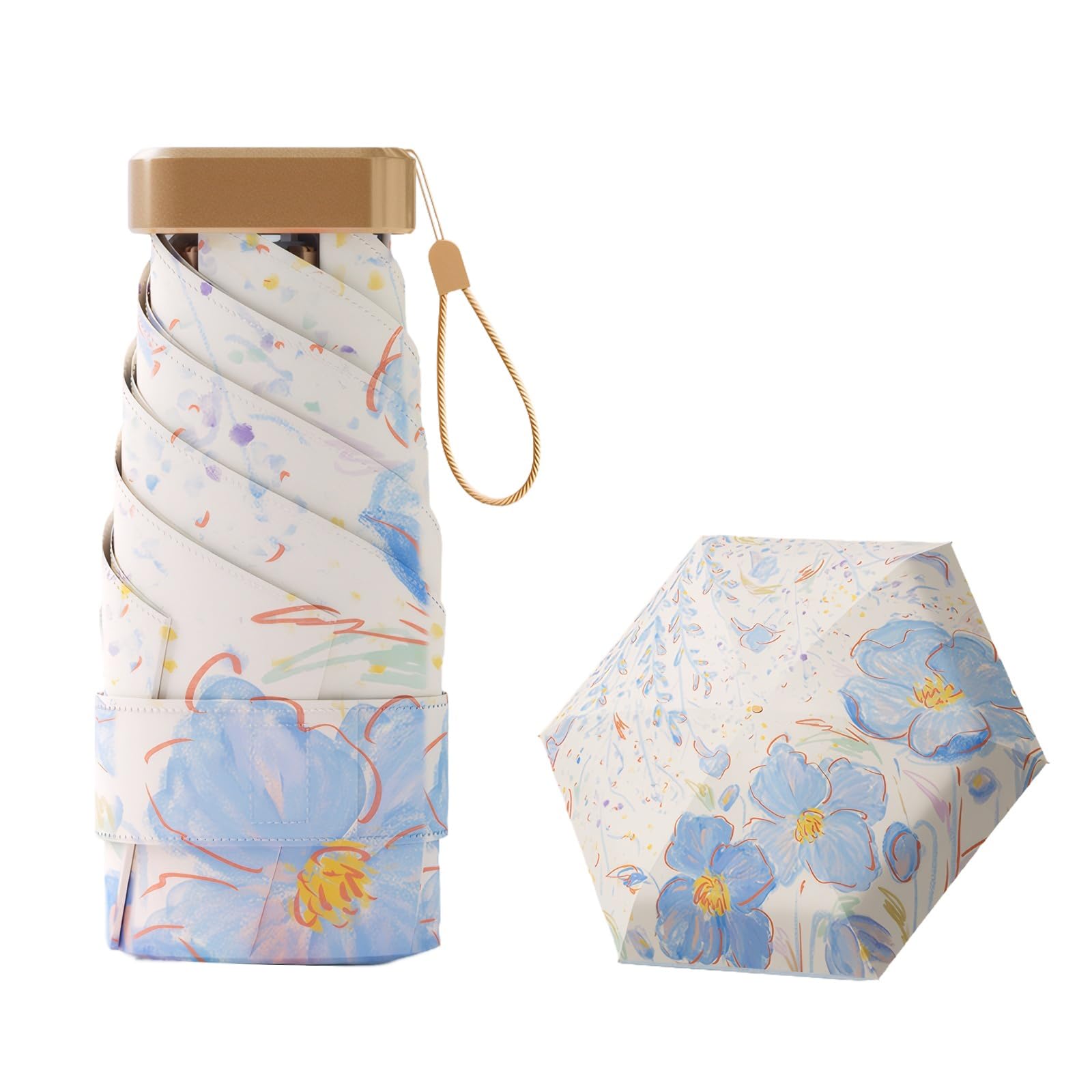UPF50+ Protezione UV Ombrello da viaggio compatto e leggero Mini portatile antivento Forte impermeabile Pieghevole Ombrellone da sole Alla moda Design floreale per le donne