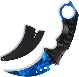 Andux Karambit Knife with Holes Camping Hunting Tool with Cord ZD-02 (Voyage Blue) - Andux