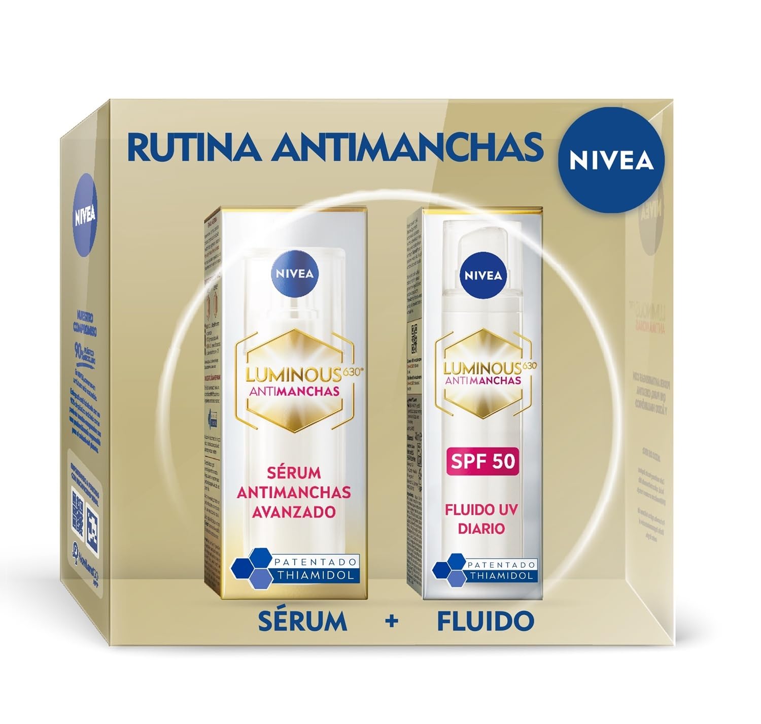 NIVEA Cellular Luminous630 - Set Antimanchas - Sérum 30 ml y Crema de Día FP50 40 ml - Antimanchas, Hidratación y Protección Solar - Ácido Hialurónico, Thiamidol - Piel Uniforme - Todo Tipo de Piel