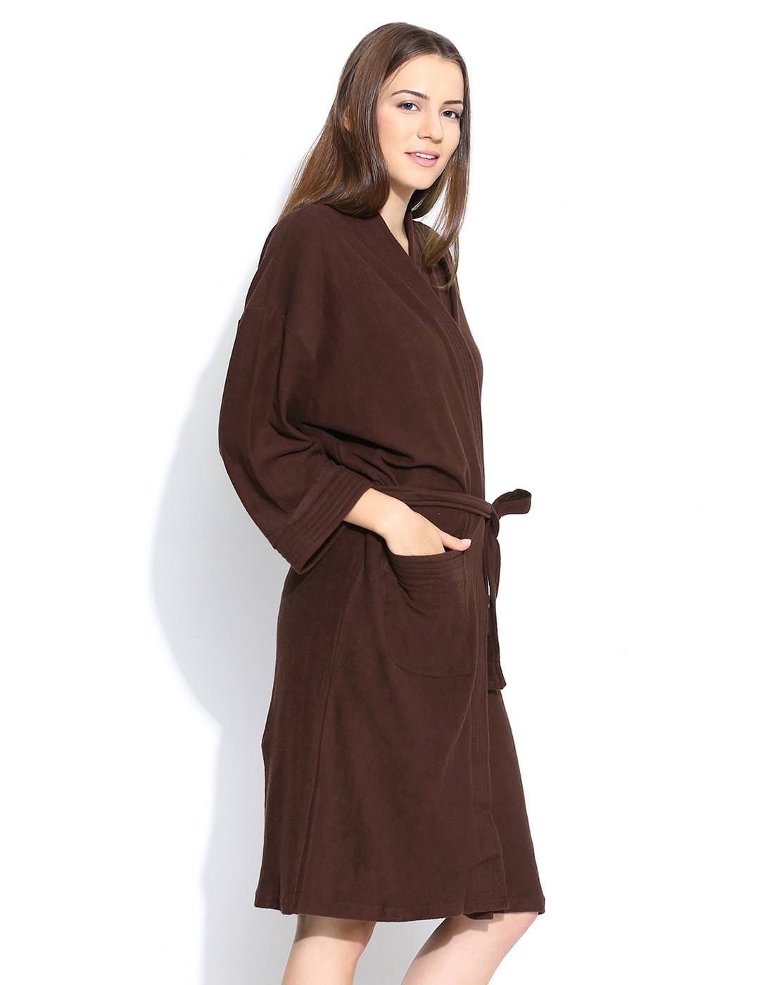 SAND DUNE Men's and Women's Terry Cotton Full Sleeve Knee Length with Pocket and Waist Belt Plain Bathrobe Gown (Brown, Extra Large) 1