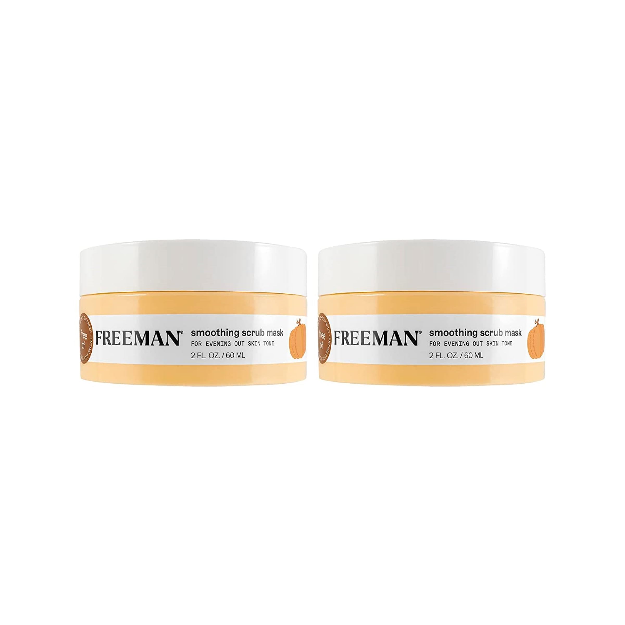 FreemanSmoothing Scrub Mask, Facial Mask & Face Scrub For Exfoliating Skin, Improve Skin Tone, Pumpkin Enzymes & AHAs, Travel Size Skincare, Vegan & Cruelty Free, 2 fl. oz./ 60 ml Jar, 2 Count