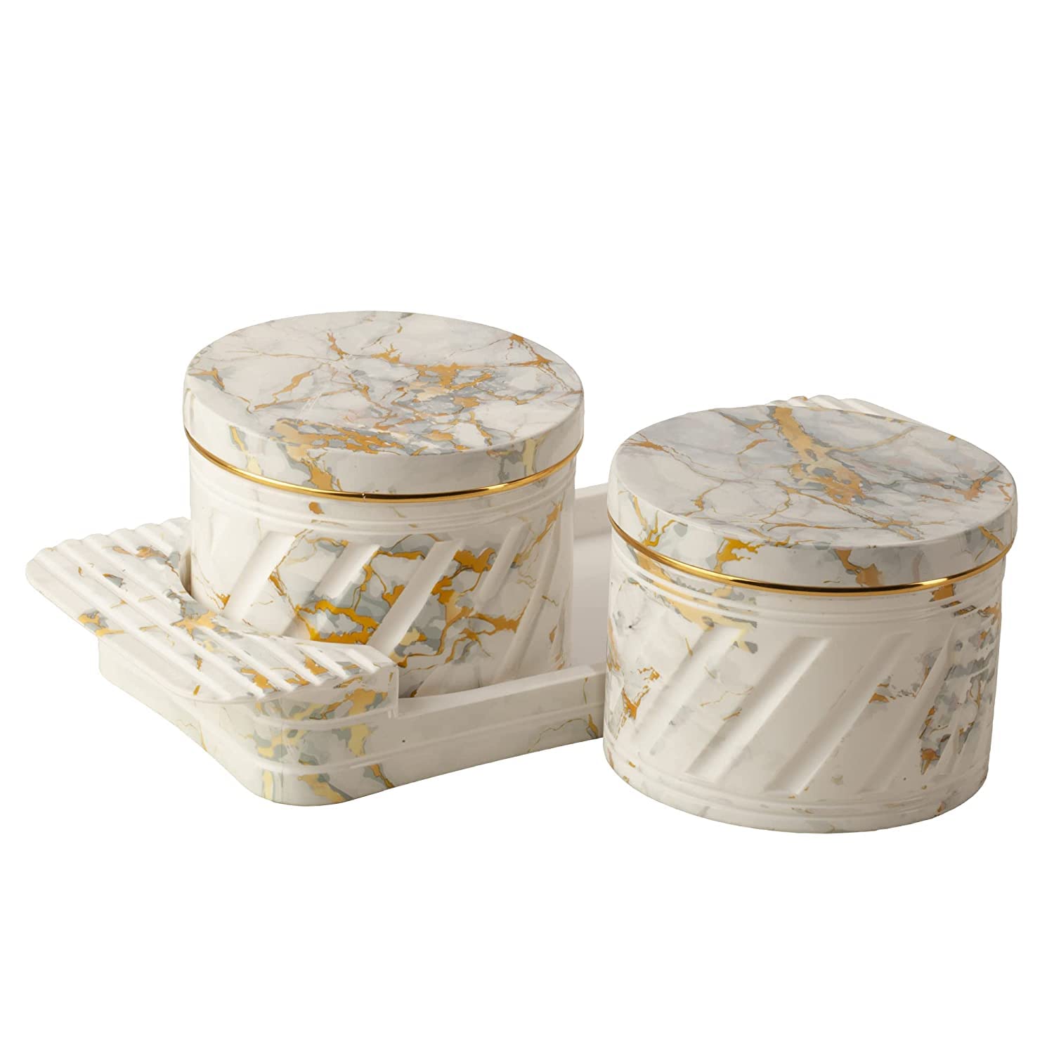 TWINK Air Tight Dry Fruit Container Serving Tray Set | Diwali Gifting Items For Friends and Family | Diwali Gift Dry Fruit Box Set for Serving Sweets, Chips, Cookies Other Snacks (White)