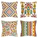 Housses de Coussin 45 x 45 cm Bohème Geometric Lot de 4 Taie d'oreiller Lin de Coton Coloré Vintage Ethnique Style Décoratif Taie Oreiller pour Canapé Lits Chaises Voiture Salon Maison Décor