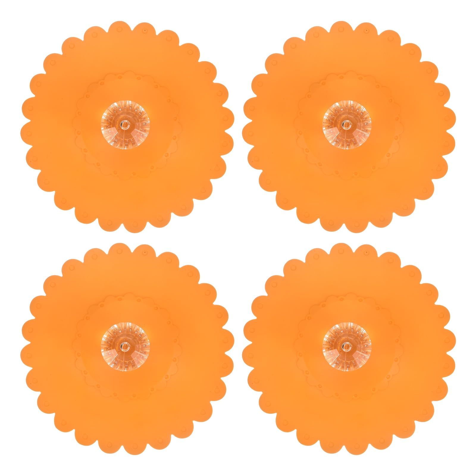 sourcing map 4Pcs Silicone Cup Covers, Silicone Cup Lids with Acrylic Clear Diamond Knob Reusable Mug Lids Anti-dust Airtight Seal for Tea Coffee Glass Mug, Orange