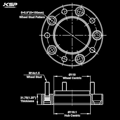 Miniatura 2 de KSP - Espaciadores de rueda de 1.25 pulgadas para Lexus LX570 2008-2016, 4 espaciadores 5X150 compatibles con To-yo-ta Sequoia 2008-2021, Tundra