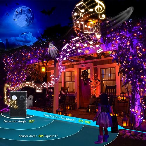 Toodour Halloween Lights Outdoor, 82Ft 200 Led Halloween String Lights With Spooky Music Waterproof, Plug In Motion Sensor Orange & Purple String Light For Yard Bedroom Home Party Tree Halloween Decor thumb #2
