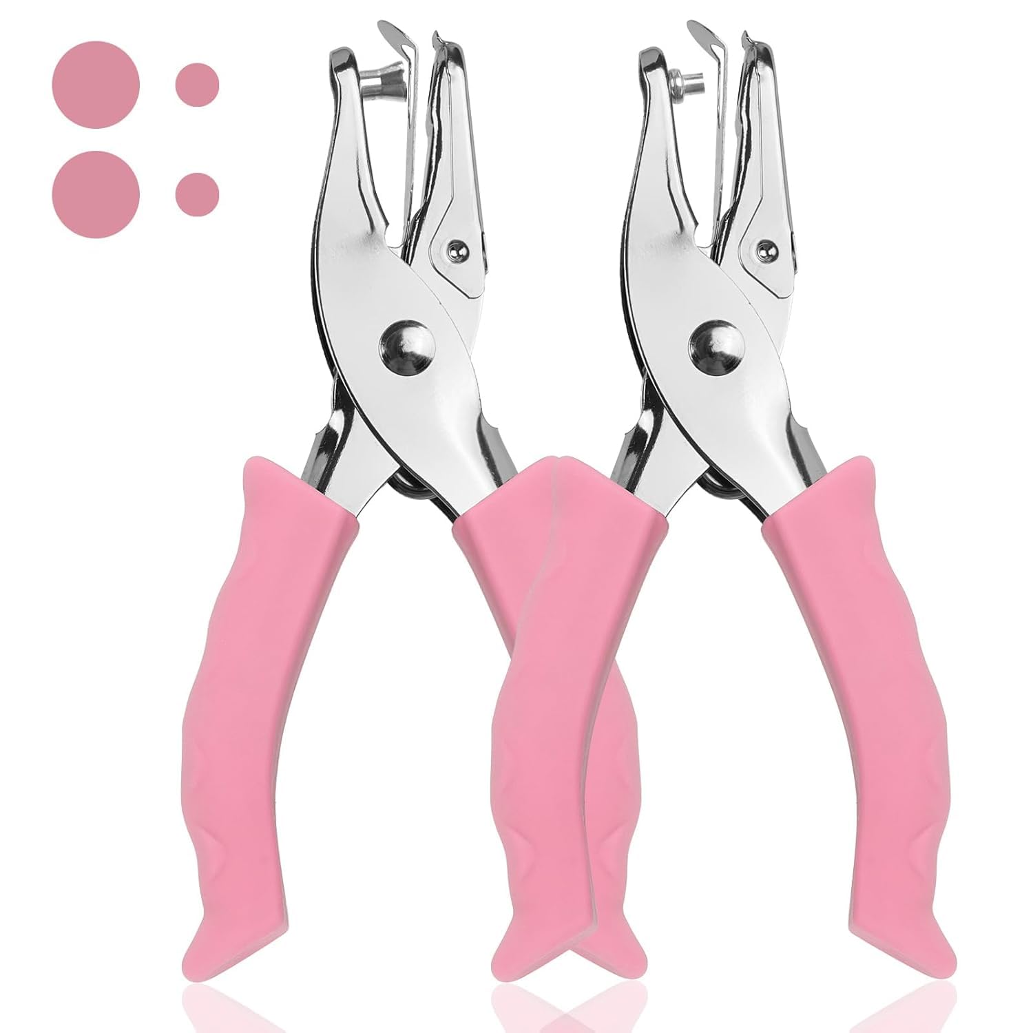 Single Hole Punch, 2 Pcs Hand Hole Puncher with Soft Grip Handle, 1/4" and 1/8" Small Hole Paper Punch for Crafts, Scrapbooks, 6 Sheets Capacity, Tags, Tickets (Pink)