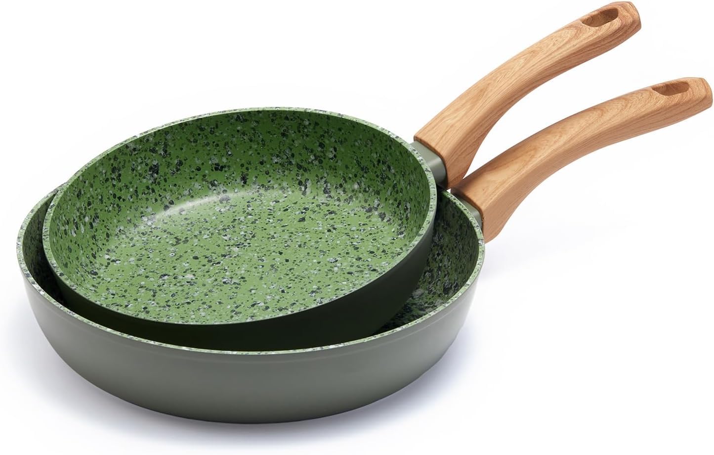 Ensemble de poêles antiadhésives en céramique Poêles en aluminium de 8,5 et 10,25 pouces avec poignées en bois, compatibles avec toutes les cuisinières y compris l'induction, respectueuses de