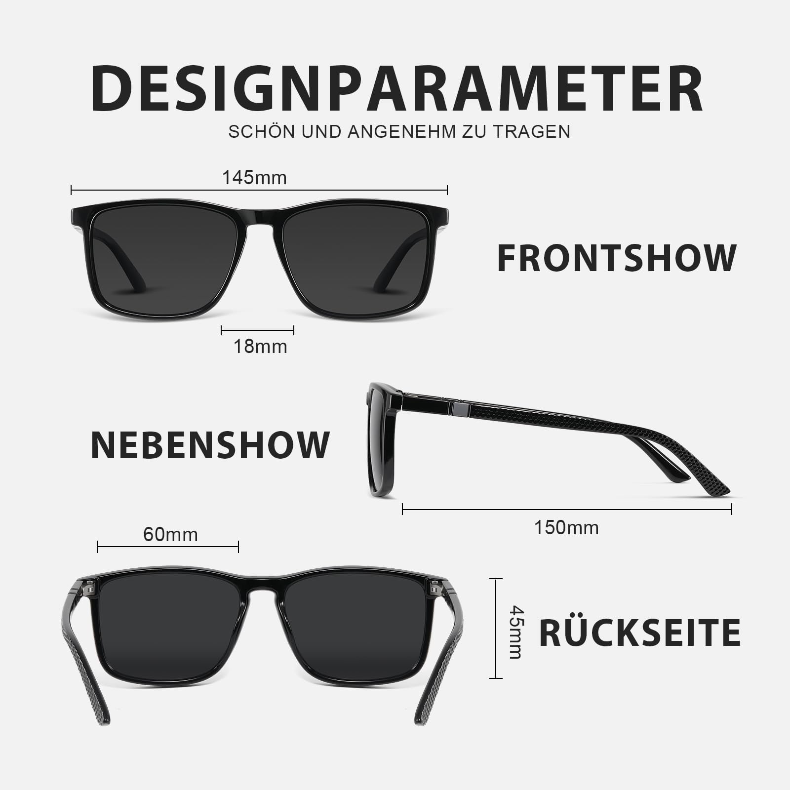 Occhiali da sole polarizzati da uomo – donna UV400 protezione sunglasses uomo donna TR90 montatura ultra leggera nera CAT 3 CE retrò sport occhiali da sole polarizzati per pesca, pesca, pesca