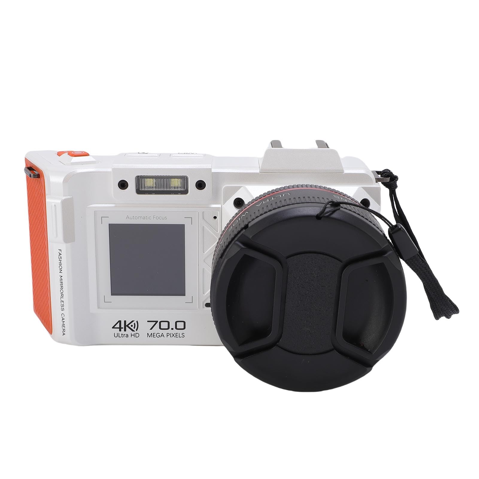 70MP Digital Camera, 4K Video Autofocus F1.8 Aperture WiFi Double Screen 50X Zoom Hot Shoe, with 32GB Card, for Photography Vlogging (White)