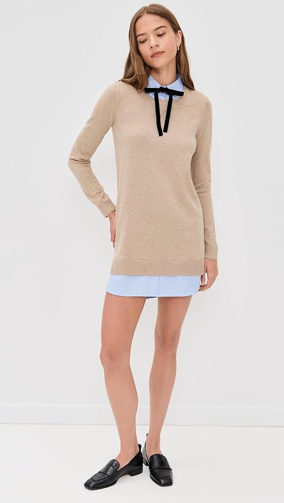 English Factory Women's Combo Shirtdress, Taupe/Oxford Blue