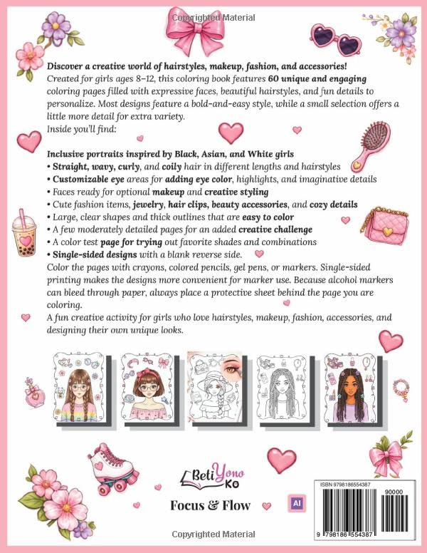 Diverse Girls Hairstyles & Makeup Coloring Book: A Creative Fashion and Beauty Activity image 3